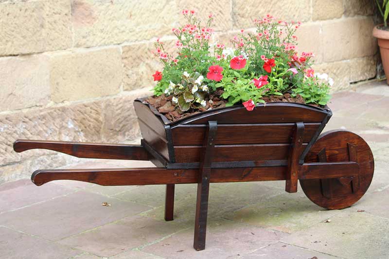 wooden painted wheelbarrow