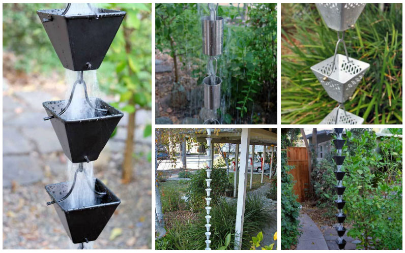 8 Foot Medium Black Square Aluminum Cups Rain Chain with Installation Kit