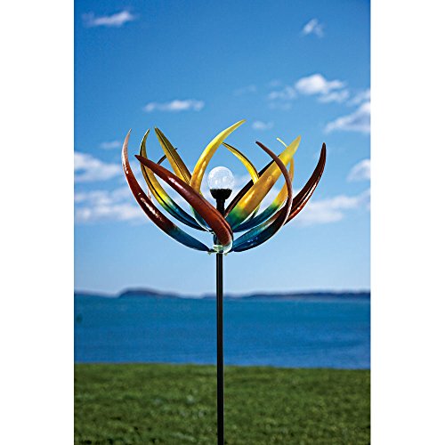 The Original Solar Multi-Color Tulip Wind Spinner-Solar Powered Glass Ball Emits Color-Changing Light - Made of Metal and Steel